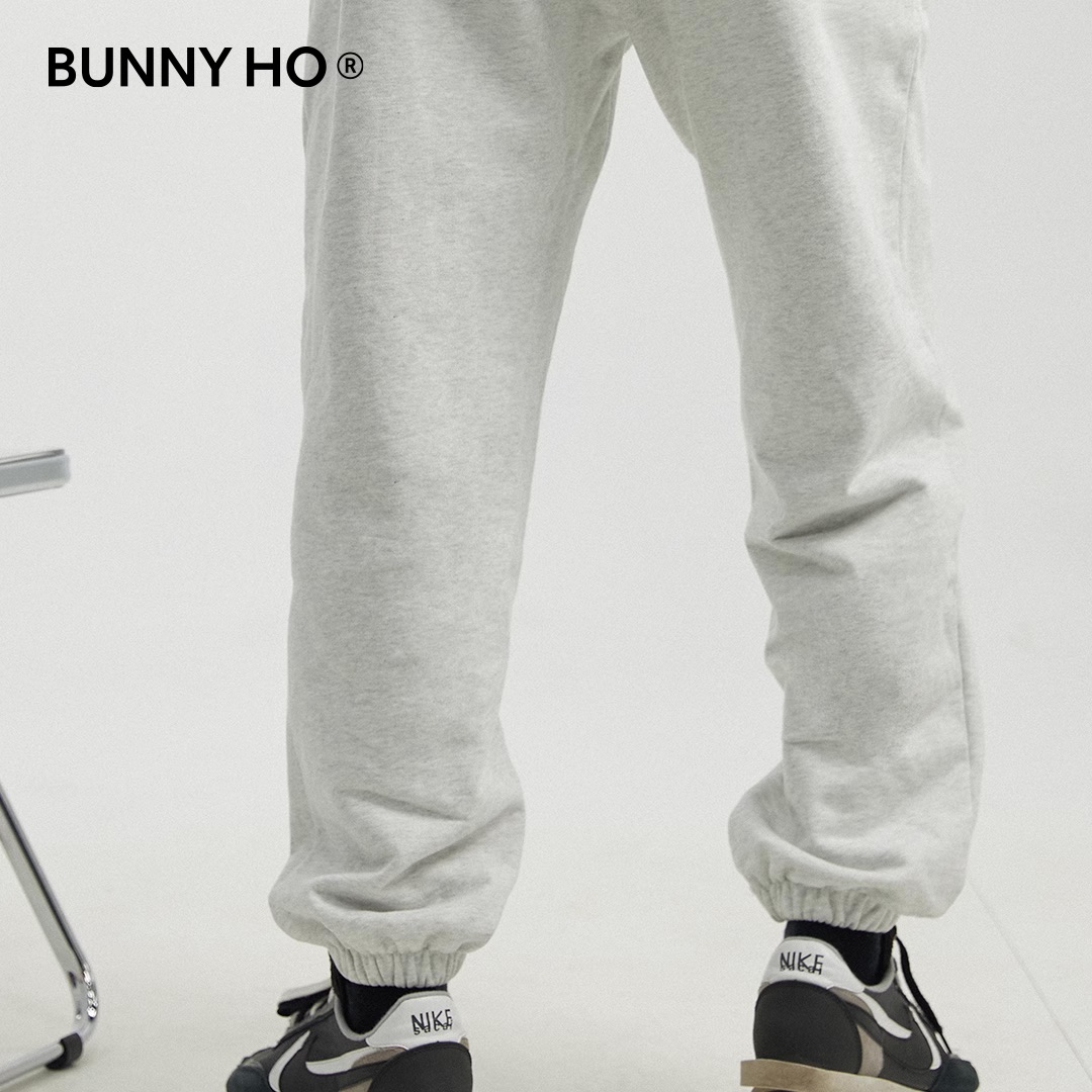Bunny Ho 春季灰色黑色宽松针织束脚休闲运动裤长裤子卫