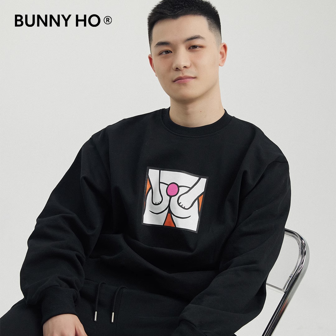Bunny Ho 诱导公式 春季纯棉卡通印花男女同款圆领休闲