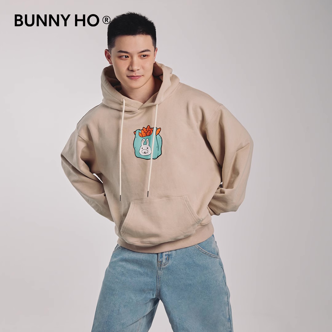 Bunny Ho 一网打尽 2023春季宽松纯棉卡通印花带帽